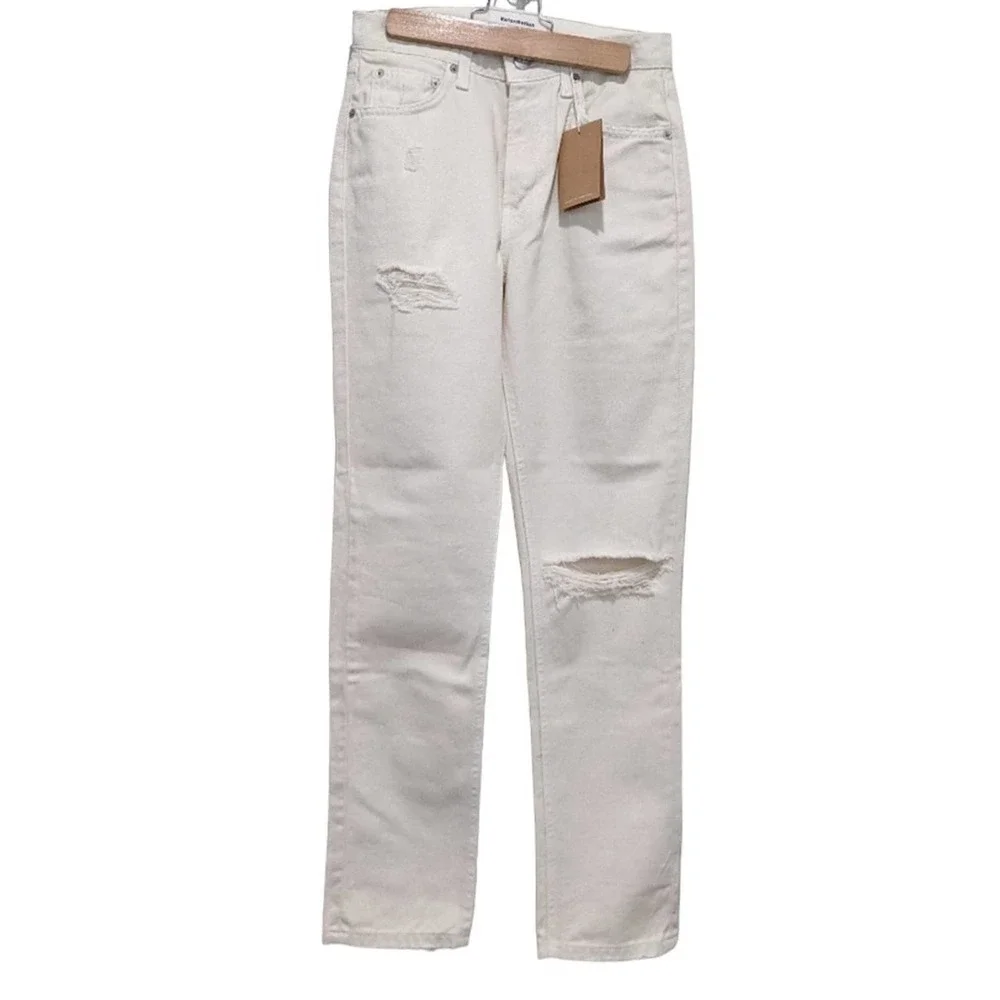 Reformation Julia High Waist Ivory Destroyed Cigarette Jeans Size 29 NWT - Picture 3 of 7